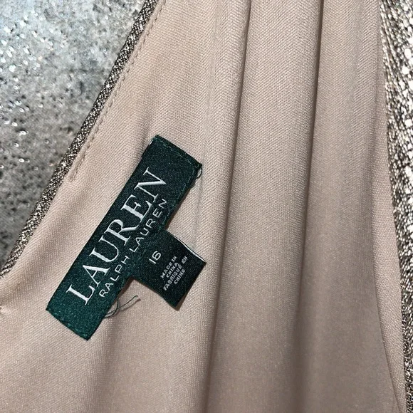 NWT Lauren Ralph Lauren DRESS, Metallic Gold Top & Black Split Skirt, Sz 16 - Picture 4 of 11